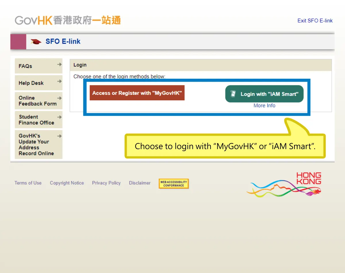Choose to login with “MyGovHK” or “iAM Smart”