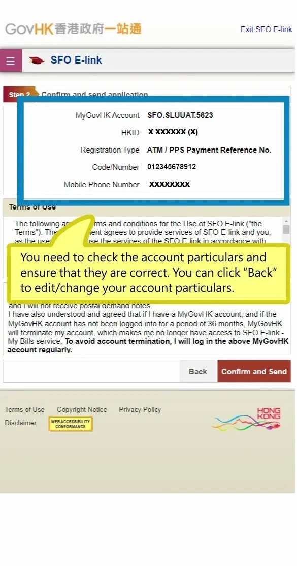 You need to check the account particulars and ensure that they are correct. You can click “Back” to edit/change your account particulars.