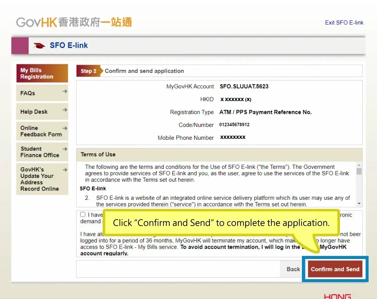 Click “Confirm and Send” to complete the application.