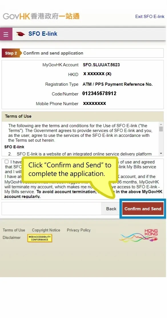 Click “Confirm and Send” to complete the application.