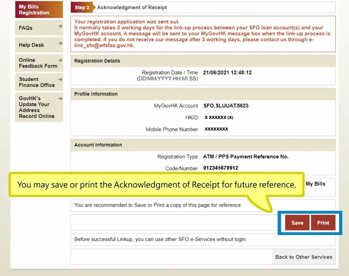 You may save or print the Acknowledgment of Receipt for future reference.
