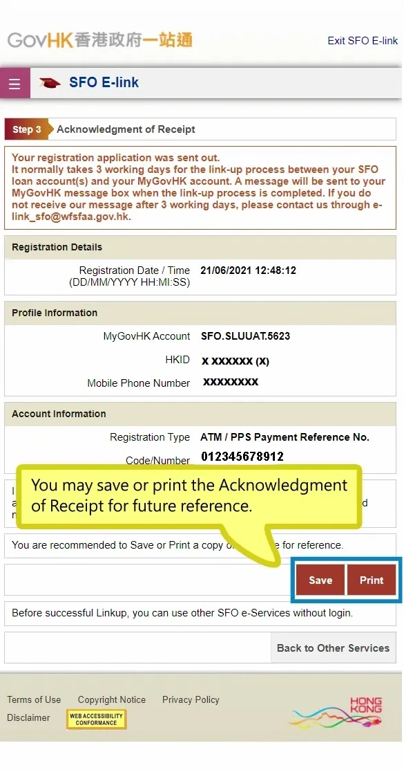 You may save or print the Acknowledgment of Receipt for future reference.